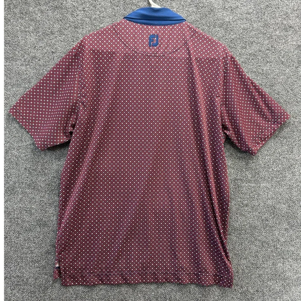 FootJoy Mens Golf Polo Shirt Medium Maroon Blue Geometric Print Short Sleeve FJ